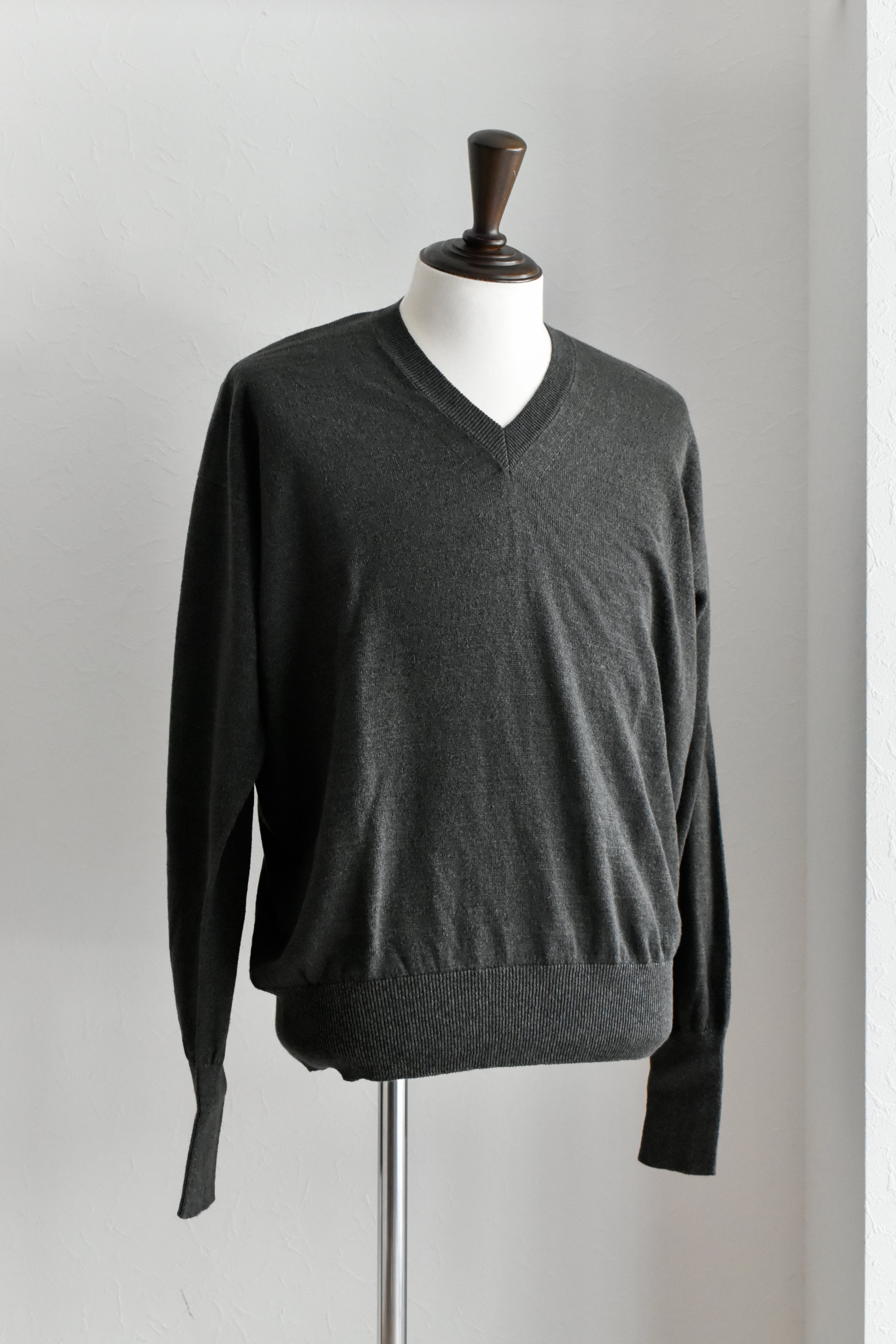 [NEW]Olde H&Daughter /   LINEN / SILK PLAIN STITCH V NECK P/O